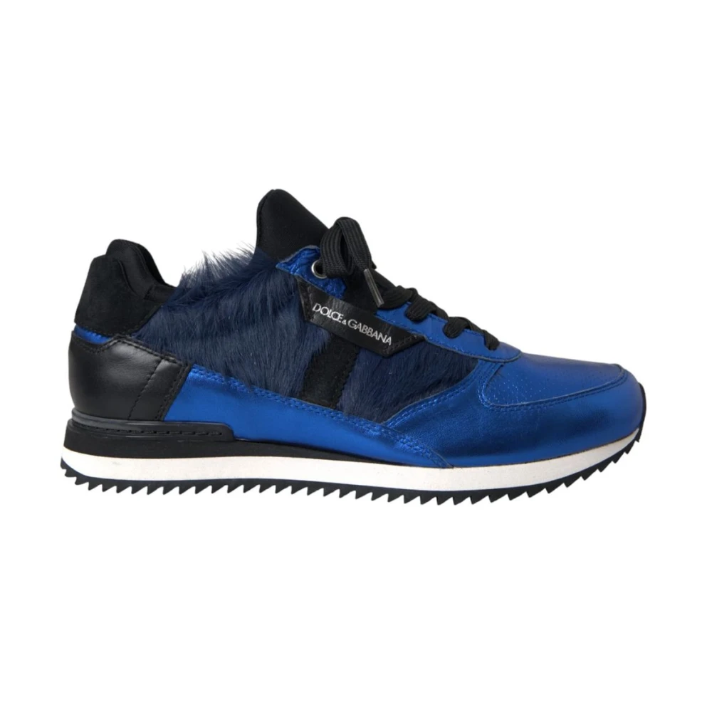 Blaue Leder Sneakers mit Kunstpelz